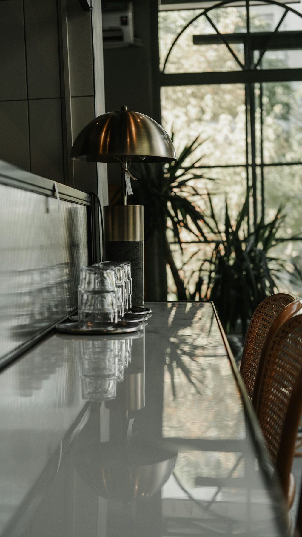 A kitchen counter by a window